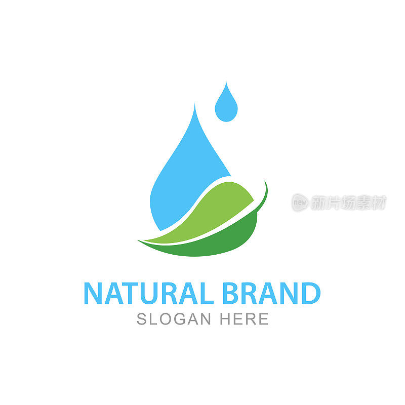 Nature logo design blue water drop with green leaf design isolated on white background
